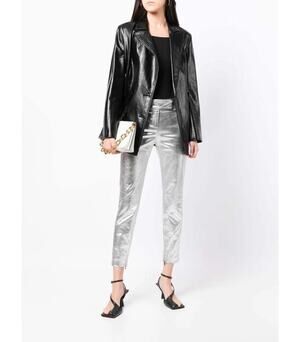 KHAITE | Dresden Silver Metallic Coated Low Rise Skinny Ankle Zip Pants 4
